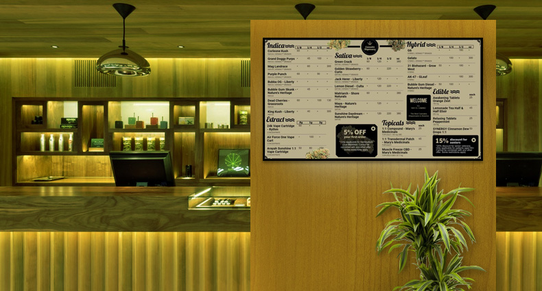 Medicinal Marijuan menu board from DSMenu