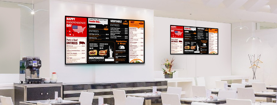 Use digital signage menu boards in your Independence Day Use digital signage menu boards in your Independence Day
