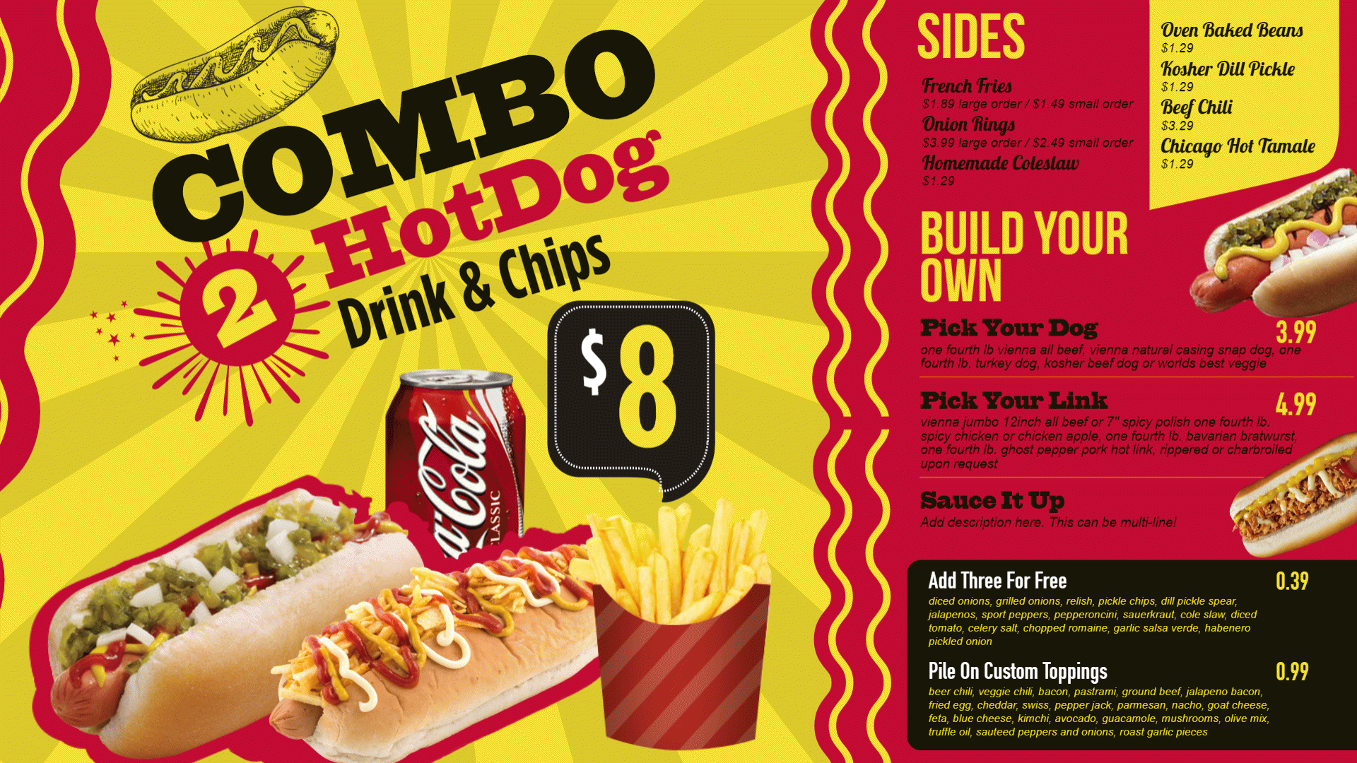Hotdog menu playlist  for digital signage for restaurants
