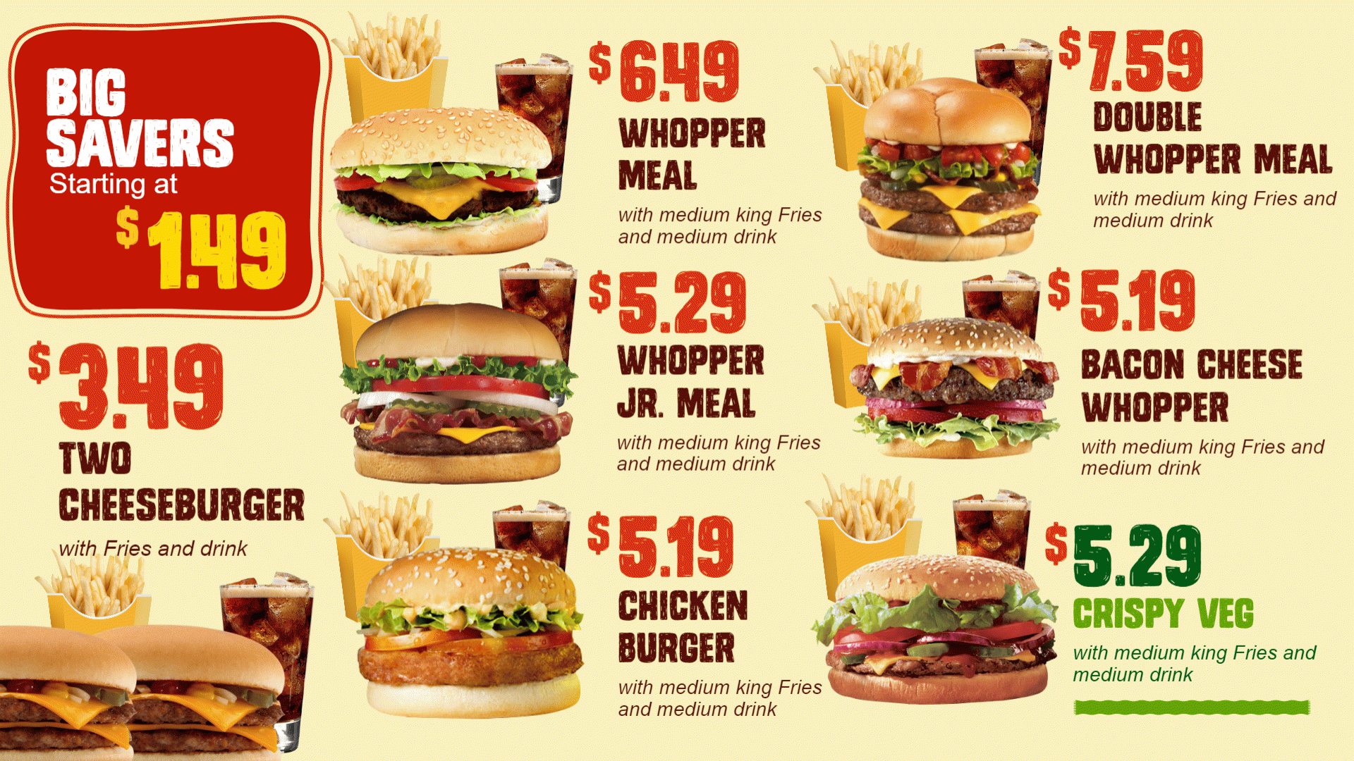 Burger menu playlist for digital signage for restaurants