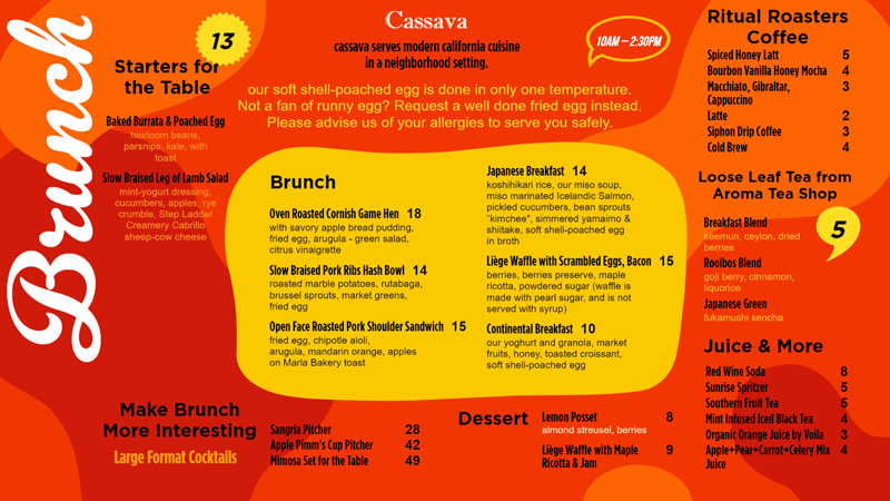 Colorful brunch menu