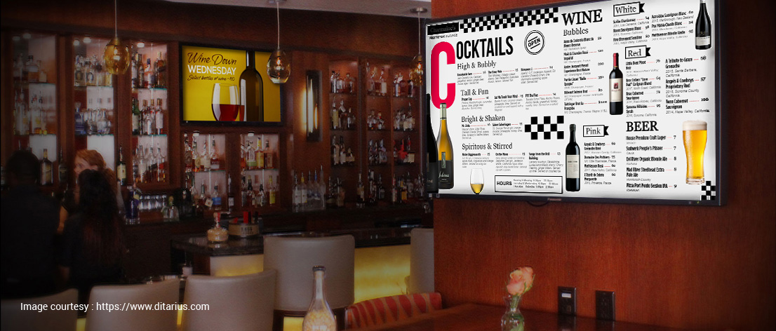Digital signage menu board for wine or bar