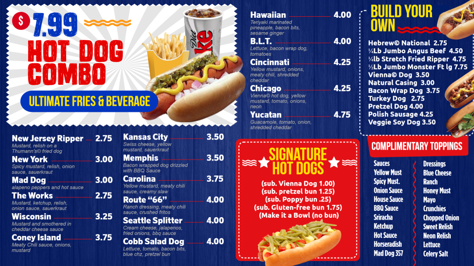 Modern hot-dog combo menu design Modern hot-dog combo menu design