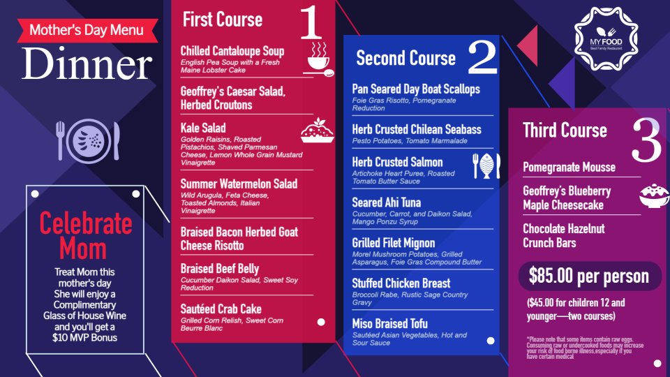 Modern Mothers Day digital signage menuboard design Modern Mothers Day digital signage menuboard design
