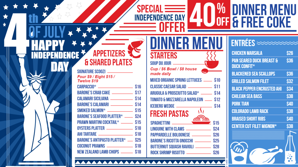 Independence Day Offer Menu Board Independence Day Offer Menu Board