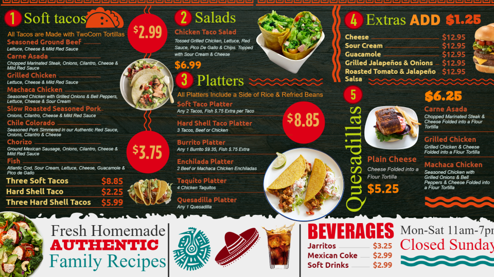 Mexican Tacos Menu Board