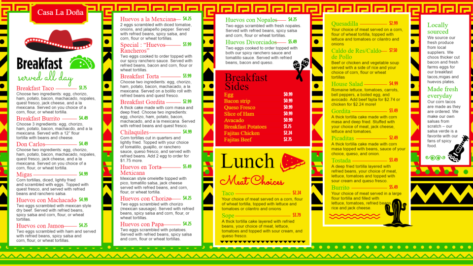 Mexican Menu Board Design
