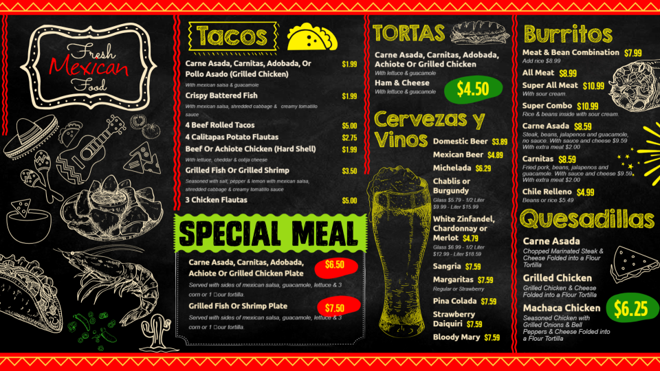 Mexican Chalk Menu Board
