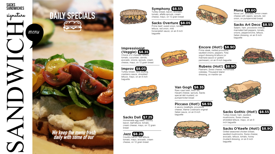Sandwich Menu Book