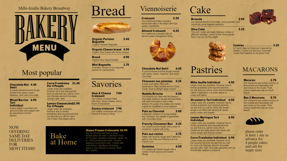 Bakery Menu Design