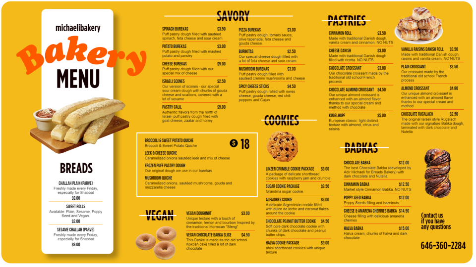 Bakery Menu idea