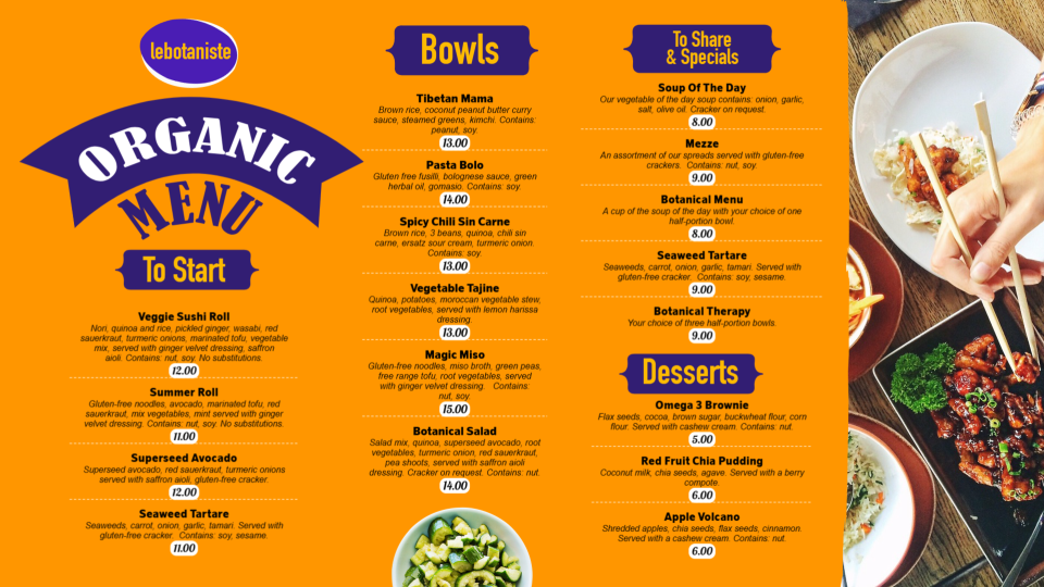 Organic Menu idea Organic Menu idea