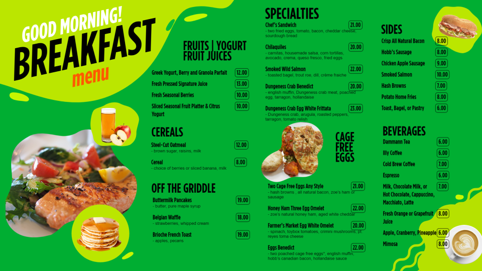 Breakfast Menu Board Breakfast Menu Board