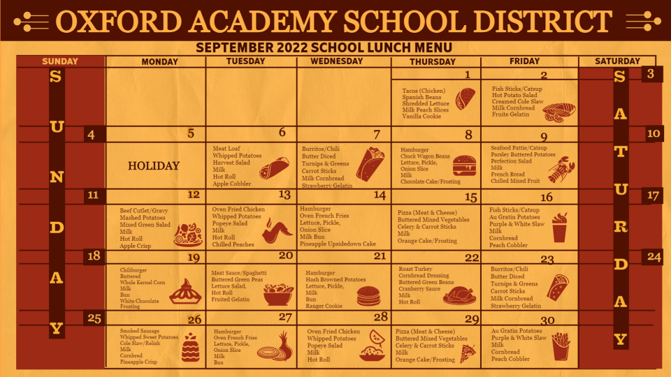 School Menu Sample School Menu Sample