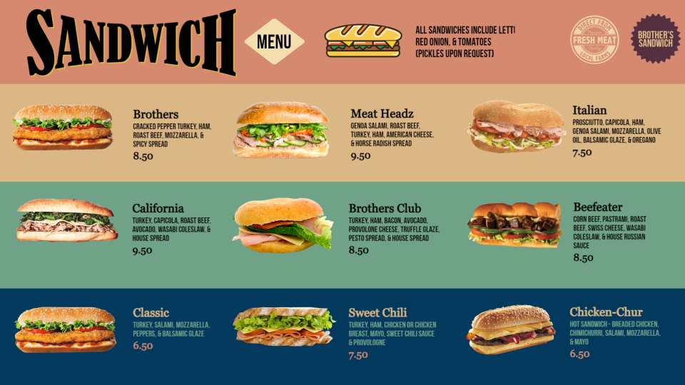 Sandwich Menu Design
