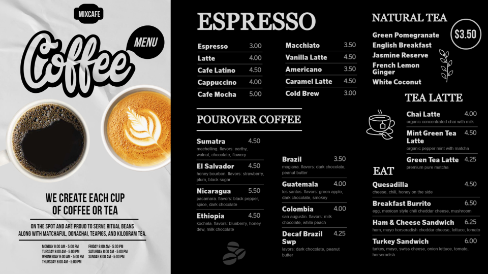 Coffee Menu Board Design
