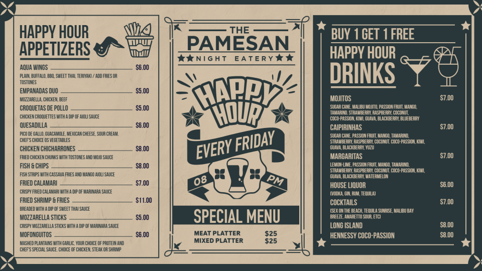Happy Hour Vintage Menu Design Happy Hour Vintage Menu Design