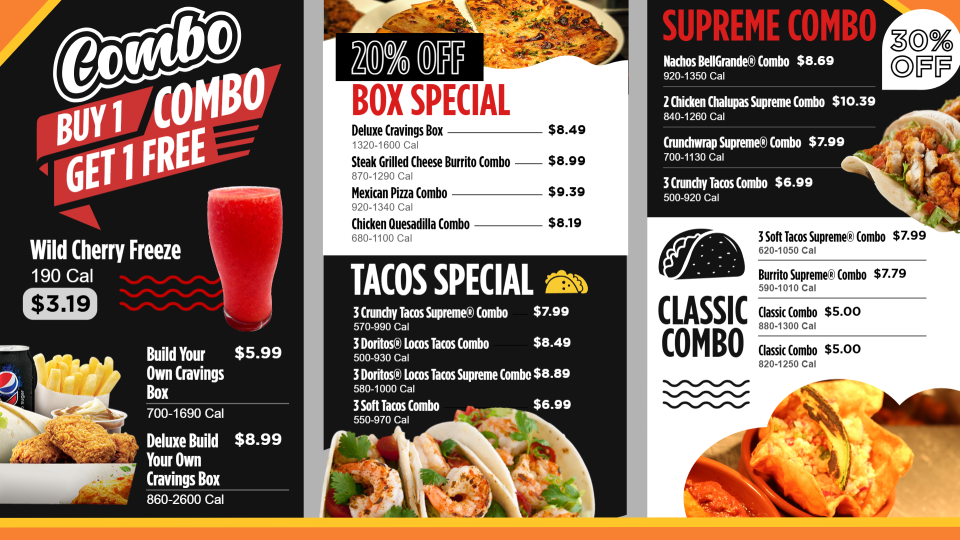 Combo Meals Menu Design Combo Meals Menu Design