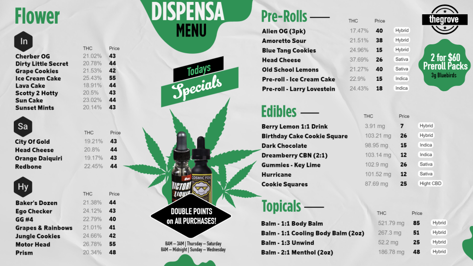 Editable cannabis dispensary Menu Editable cannabis dispensary Menu