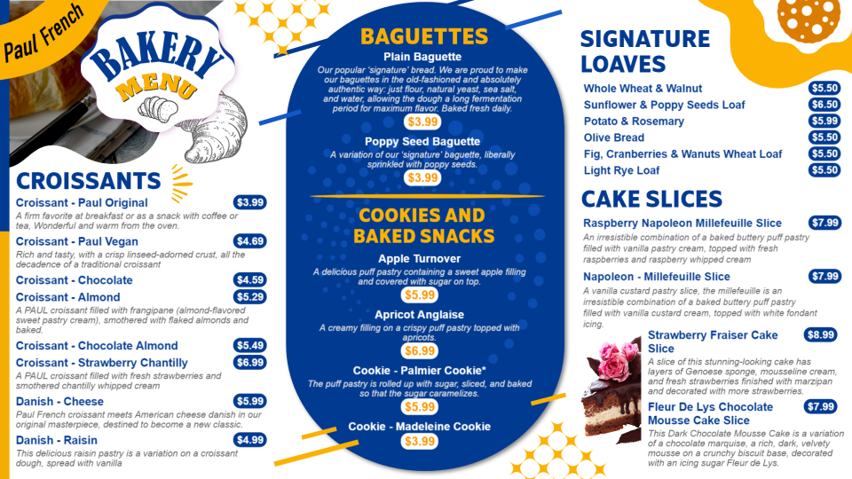 Customizable Bakery Menu