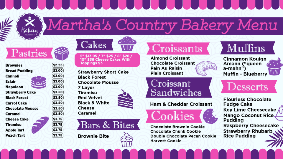 Bakery Menu