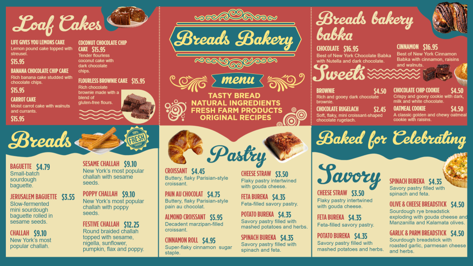 Free Bakery Menu Design