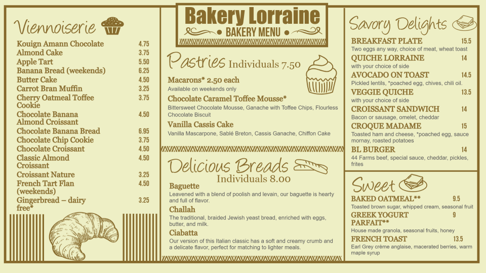 Bakery Menu Design