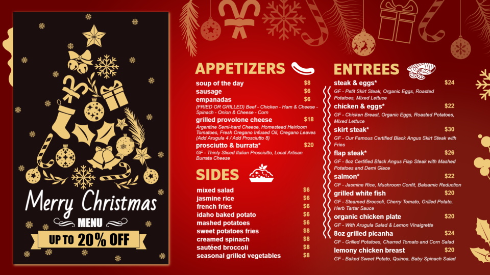 Editable free Christmas Day Menu Template