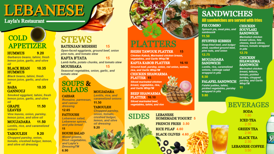 Lebanese Menu Idea Lebanese Menu Idea