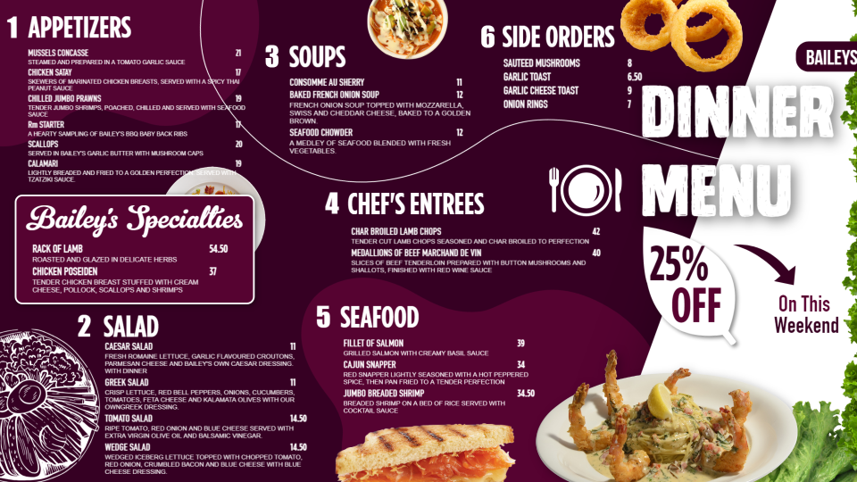 Weekend Special Dinner Menu Board Design Weekend Special Dinner Menu Board Design