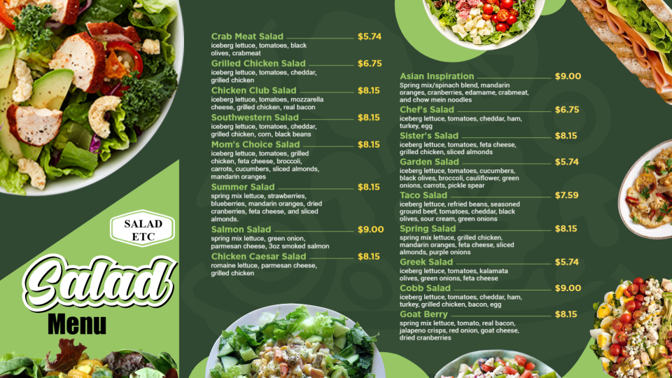 Simple Salad Menu Board Design Simple Salad Menu Board Design