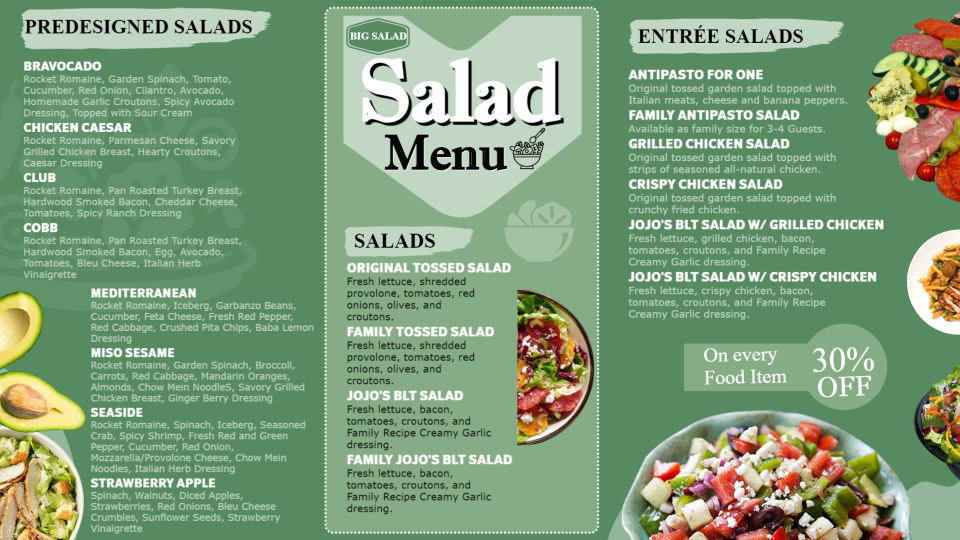 Salad Menu Idea Salad Menu Idea