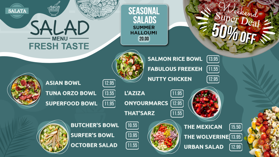 Editable Salad Menu Design Editable Salad Menu Design