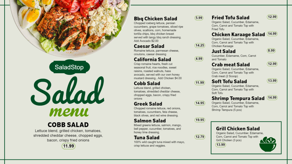 Simple Salad Menu Template Design Simple Salad Menu Template Design
