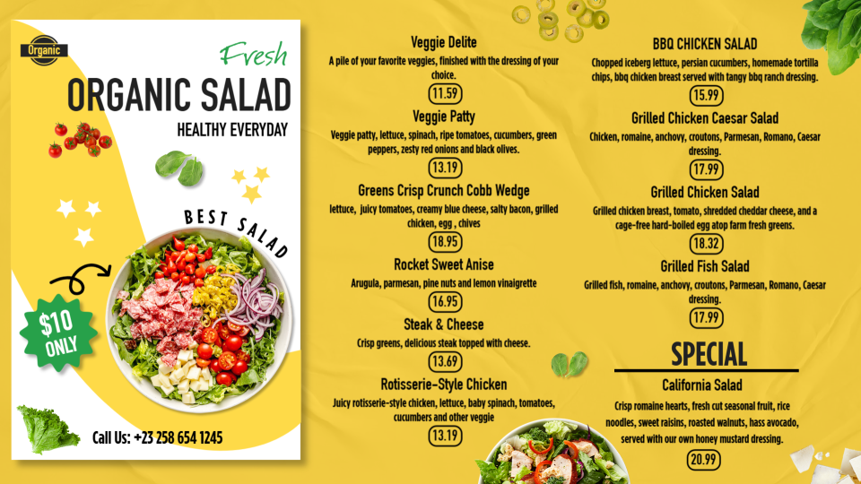 Customizable Salad Menu Design Customizable Salad Menu Design
