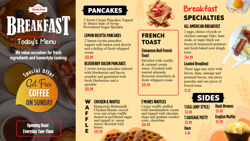 Editable Breakfast Menu Template Editable Breakfast Menu Template