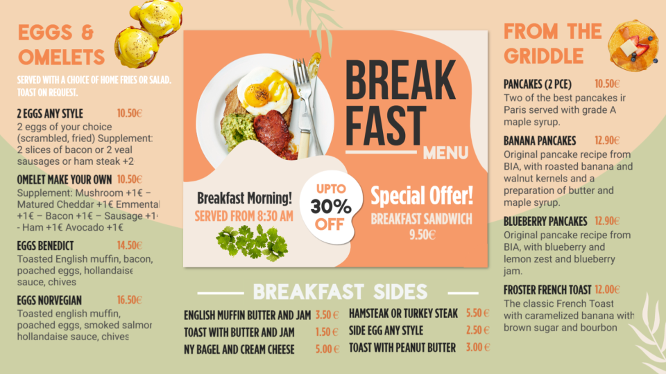 Editable Breakfast Menu Template Editable Breakfast Menu Template