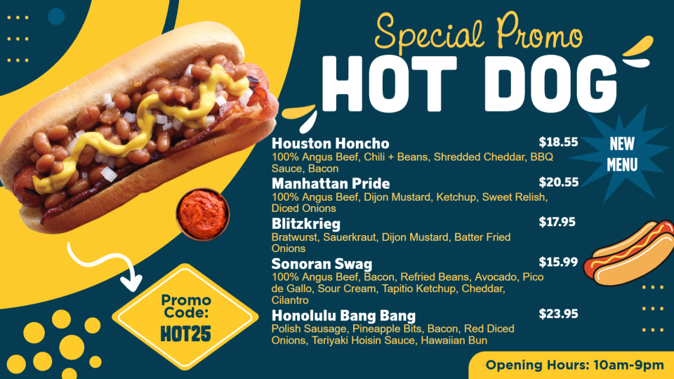 Online Hotdog Menu board