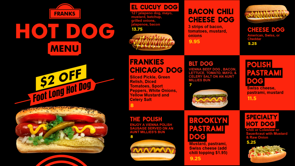 Printable Hotdog Menu