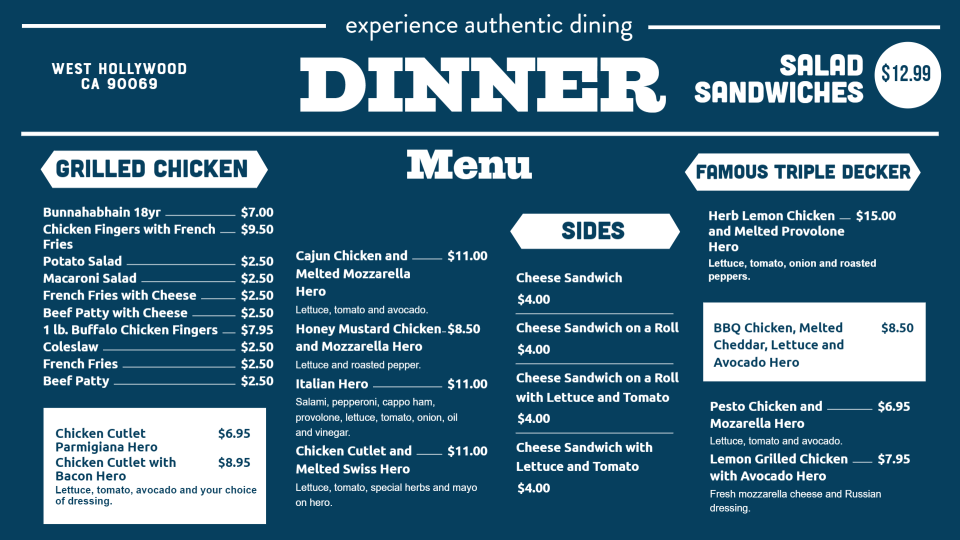 Dinner Menu Images Dinner Menu Images