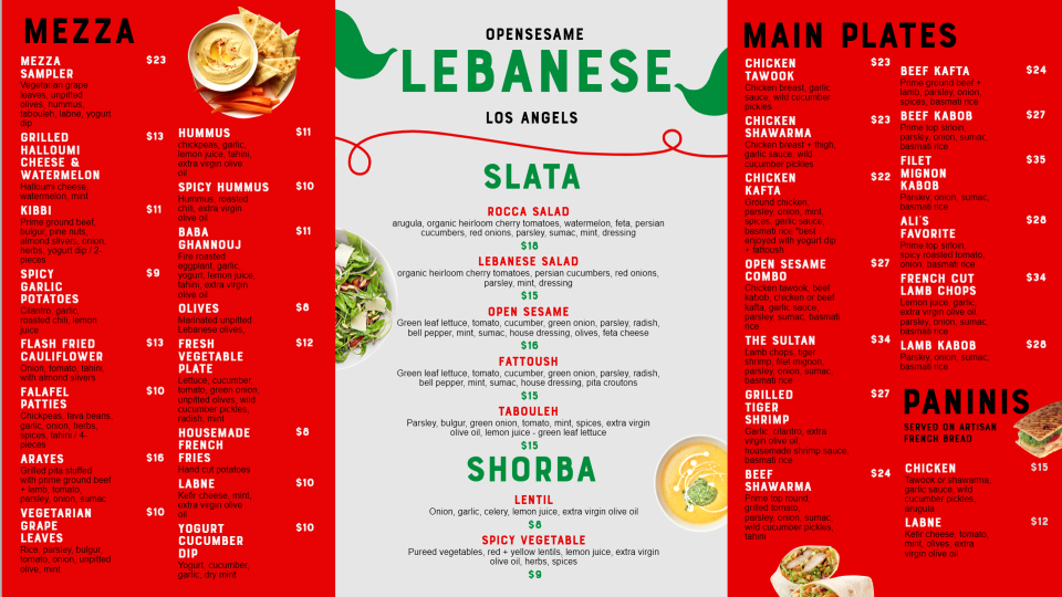 Lebanese Menu image Lebanese Menu image