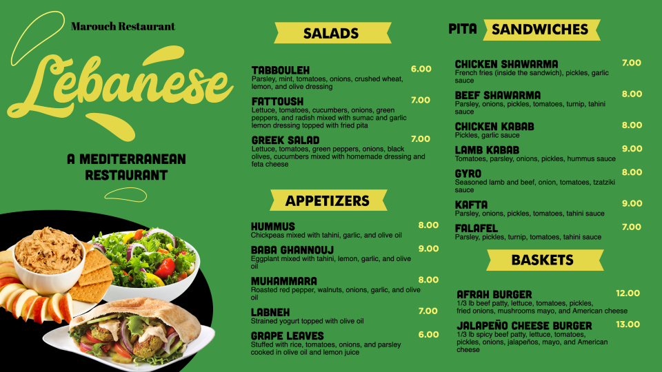 Lebanese POS Menu Design Lebanese POS Menu Design