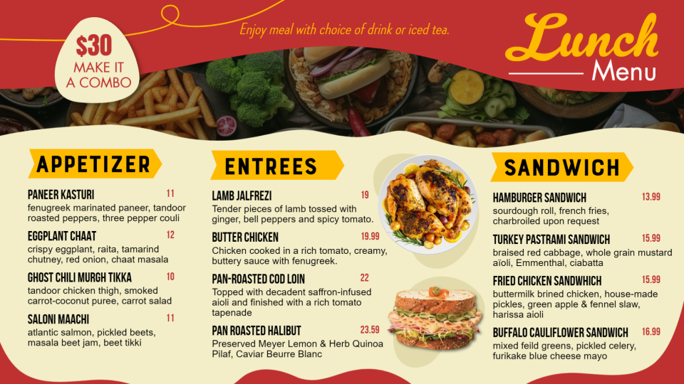 Online Lunch Menu Idea