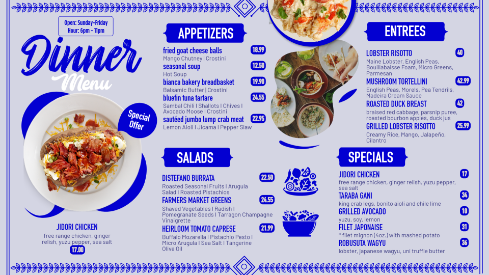 Online Dinner Menu Idea