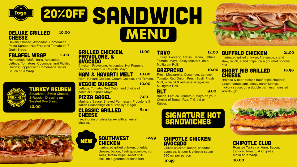 Sandwich POS Menu Template Design