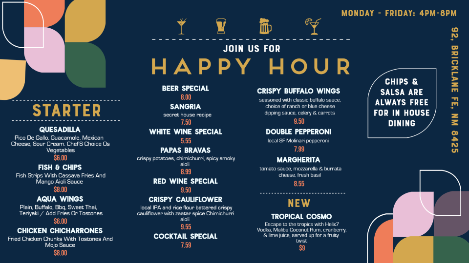 Online Happy Hour Menu Idea