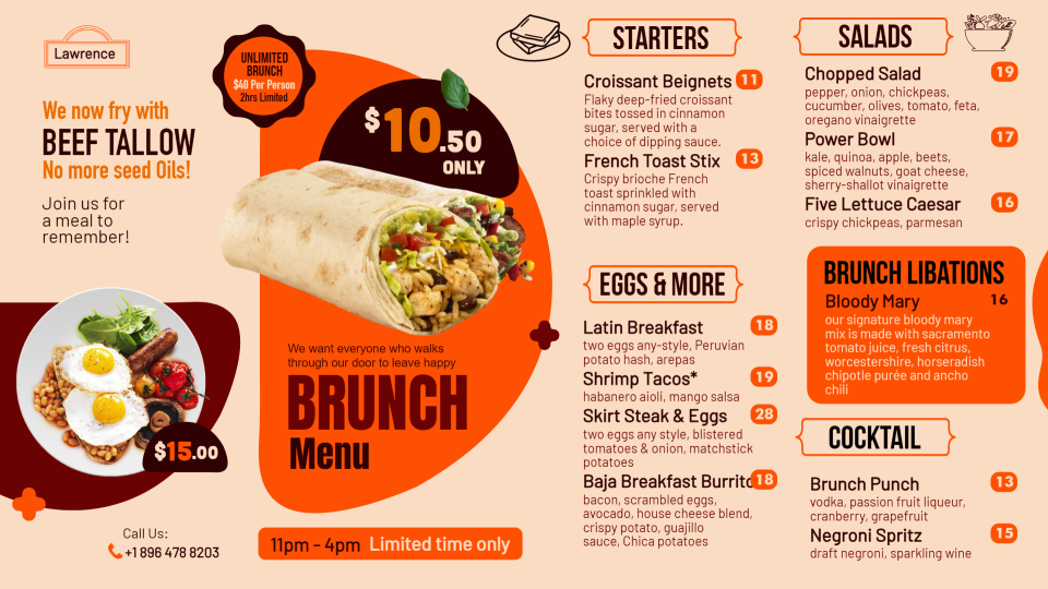Online Brunch Menu