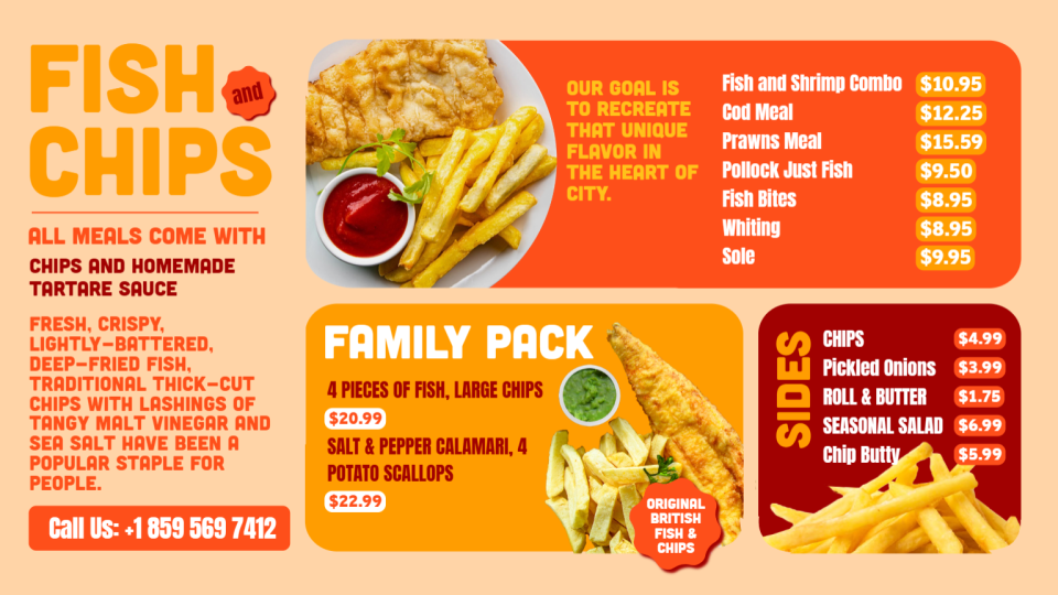 Fish and chips Menu