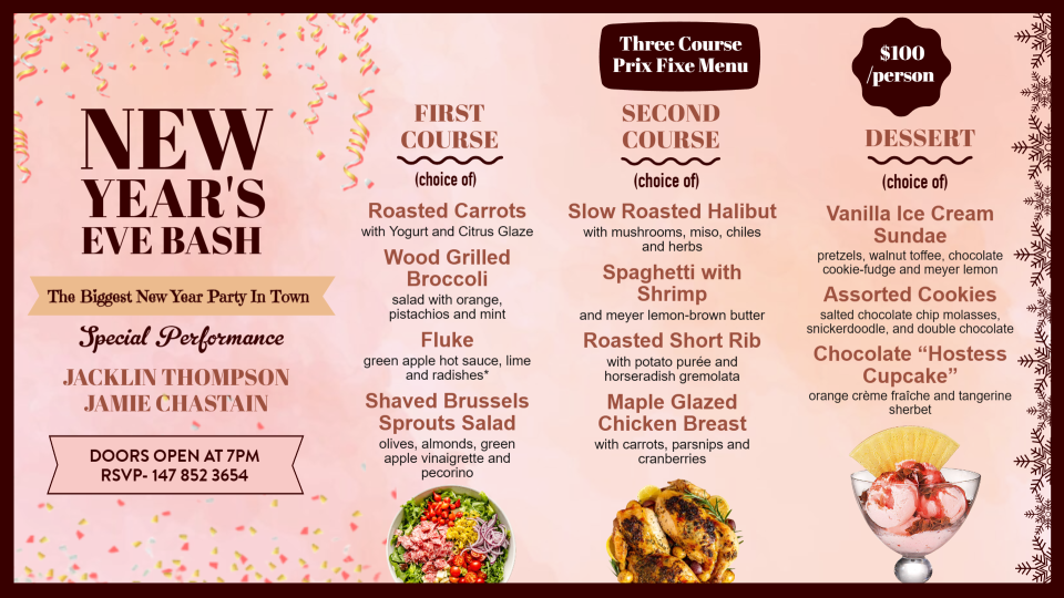 New Year Eve POS Menu