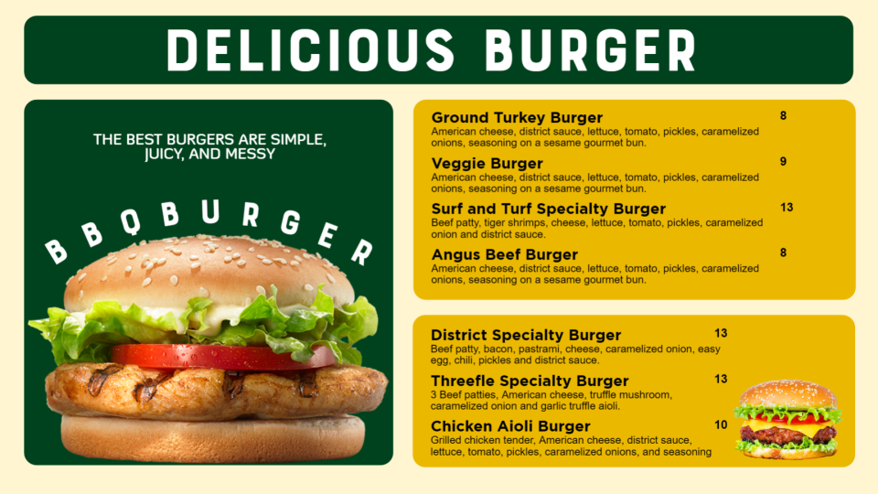 Burger Special Menu